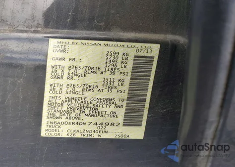 2013 Nissan Frontier S z USA, uszkodzony, nr VIN 1N6AD0ER4DN744982